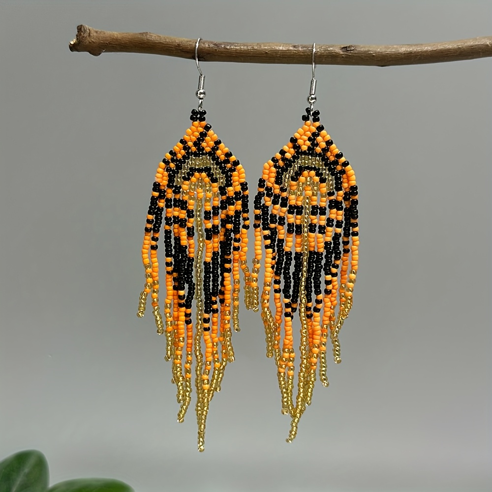 Vintage Dangle Beaded Earrings with Tassels